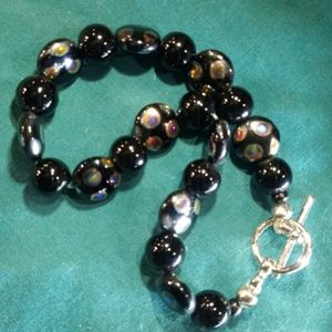 Handmade BLACK Glass Beaded Bracelet Colorful 🧞‍♂